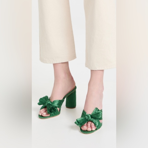 Loeffler Randall Penny Knot Mule High Heel in Pleated Metallic Emerald Green, 10 - Picture 9 of 10